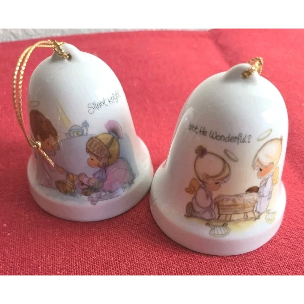 Porcelain Collectors Bell Precious Moments Isn't He Wonderful & Silent Night